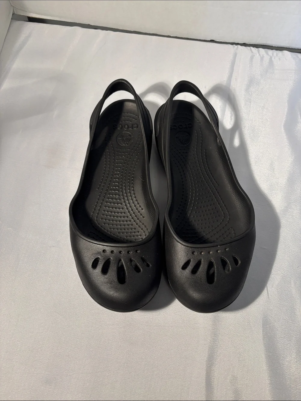 CROCS Women's Black Slingback Flats with Perforated Toe